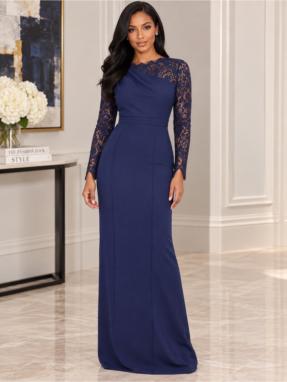 NEW JS Collections MARIA SCALLOP COLUMN GOWN - Size 8